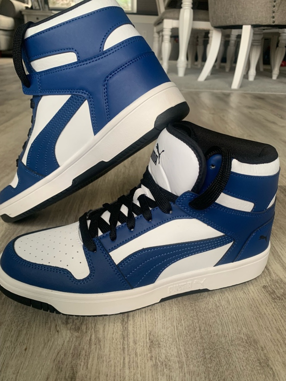 NEW!! Puma Rebound Layup High-Top Sneakers in Blue and White with black laces
